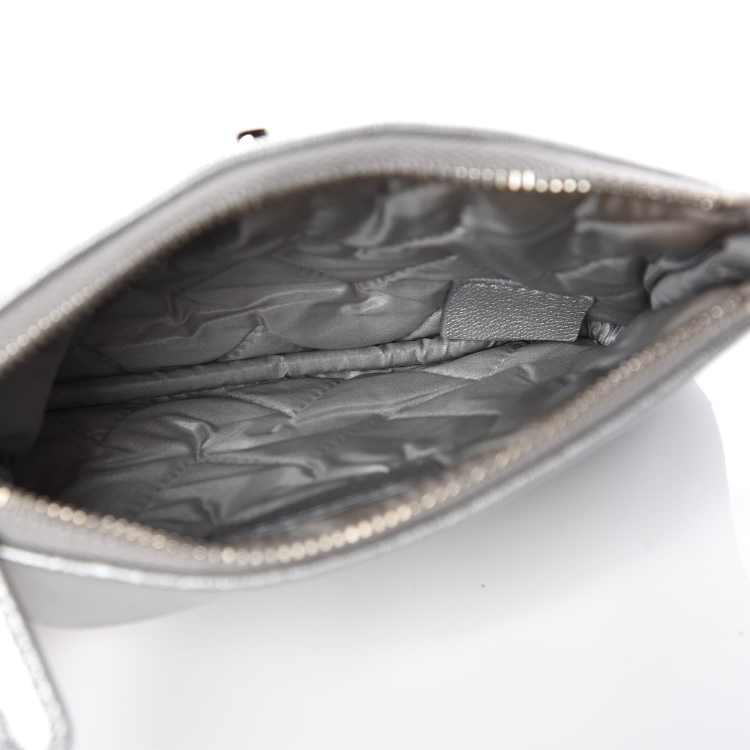 Chanel Metallic Sheepskin Chevron Quilted Small Vintage Mademoiselle Cosmetic Case Silver 7 of 10