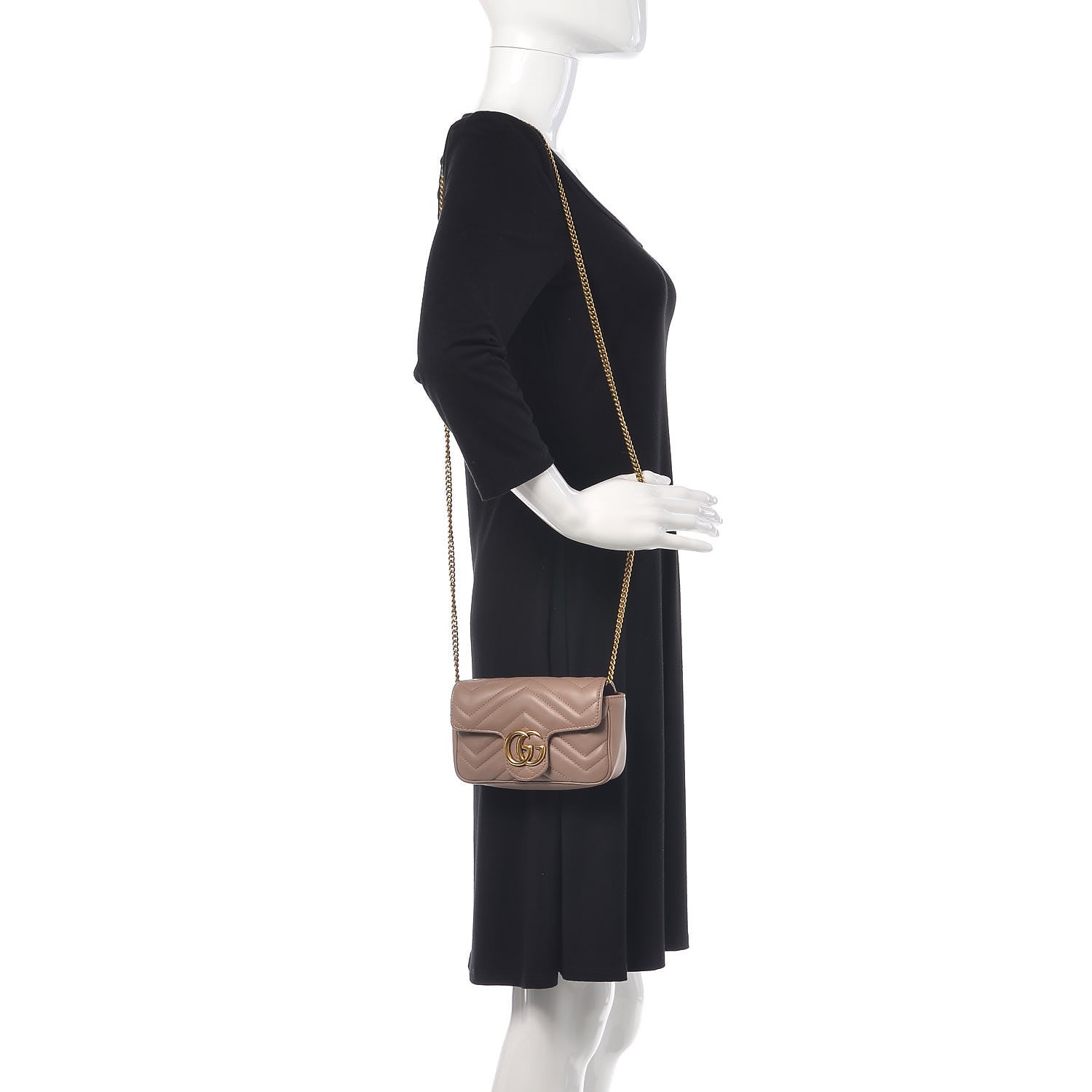 Gucci Calfskin Matelasse Super Mini GG Marmont Shoulder Bag Porcelain Rose 2 of 9