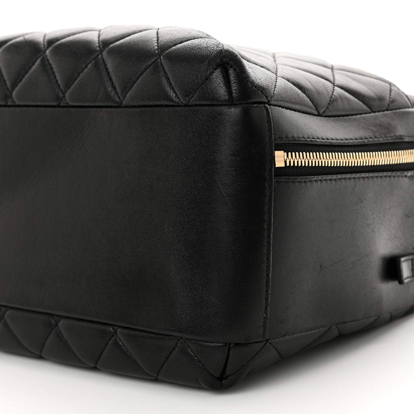 Lambskin Quilted Large Trendy CC Bowling Bag Black