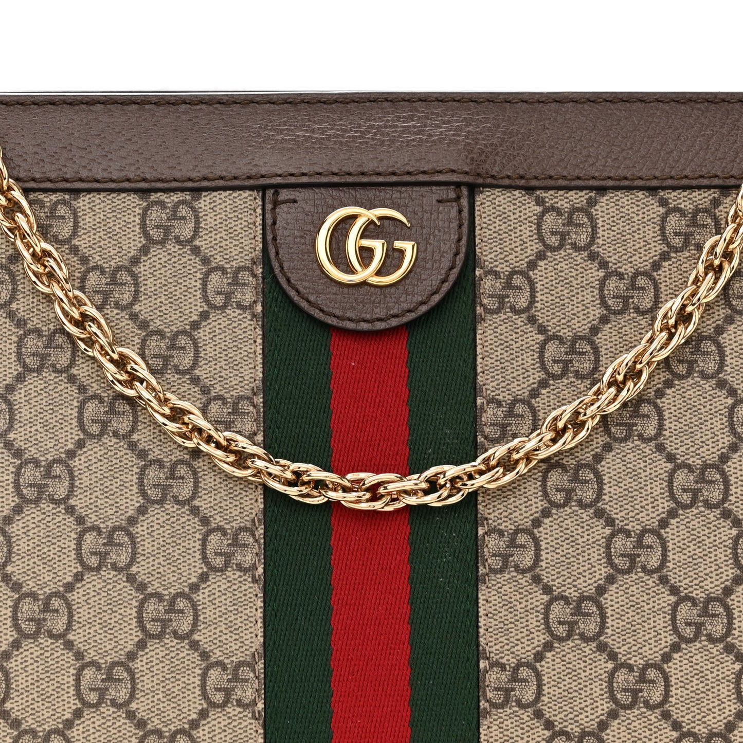 GG Supreme Monogram Web Medium Ophidia Chain Shoulder Bag Brown