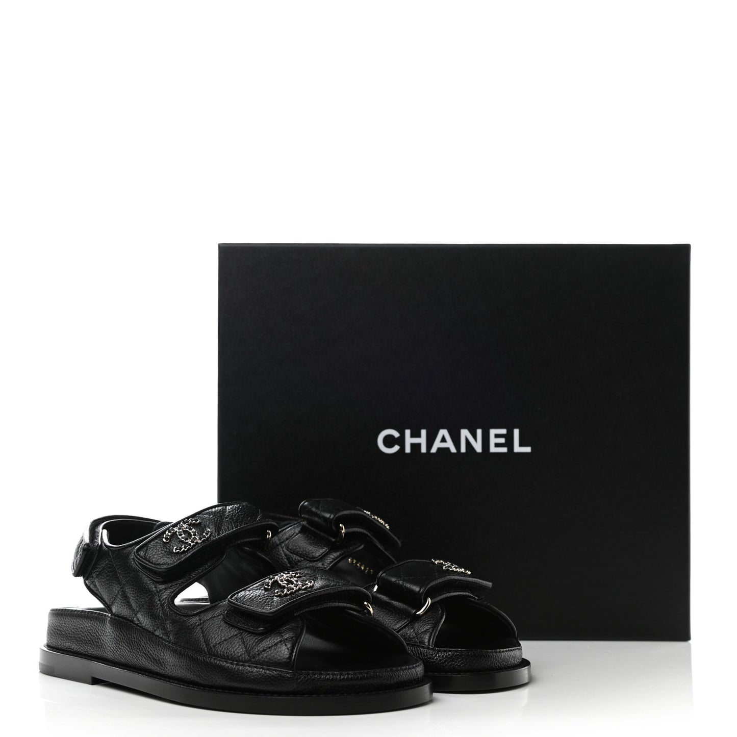 Grained Calfskin Velcro Dad Sandals 35 Black