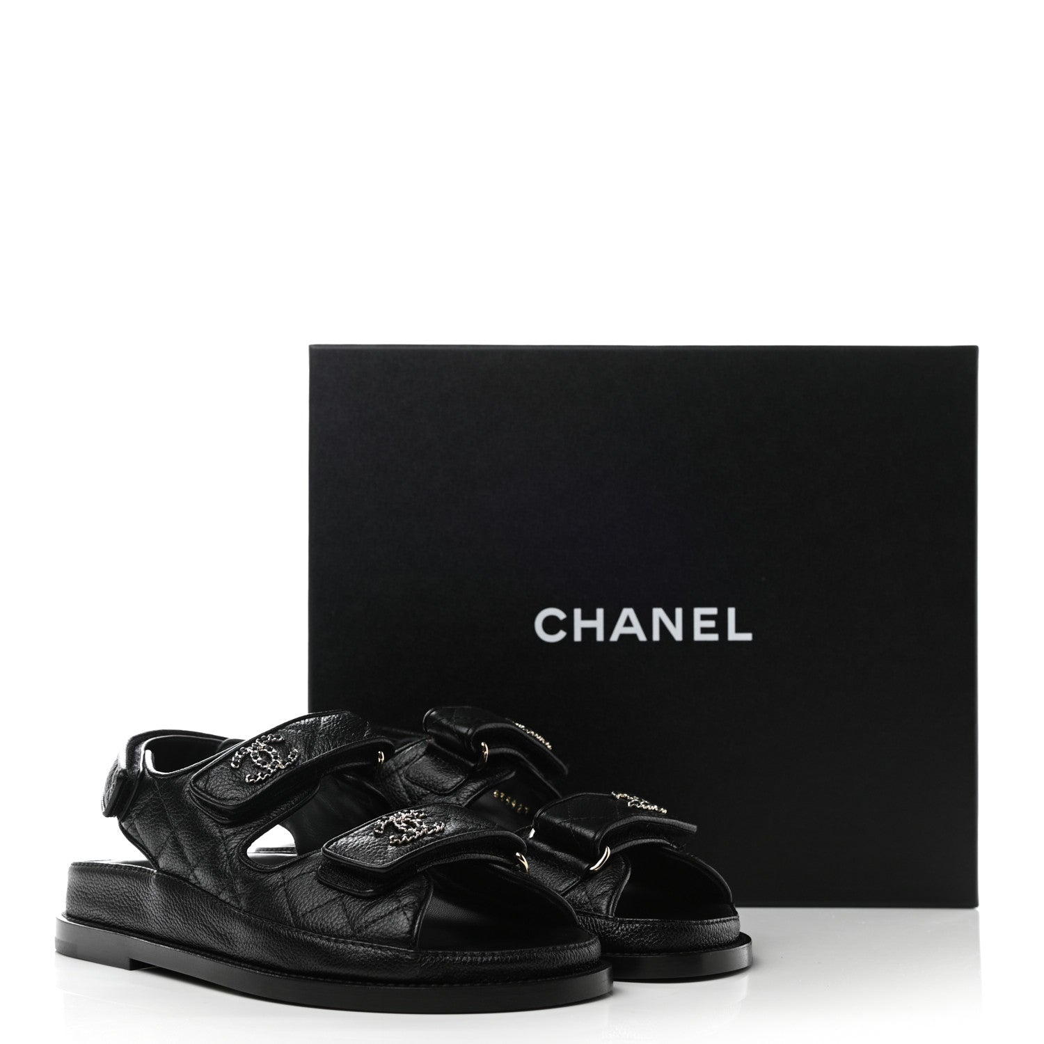 Chanel Grained Calfskin Velcro Dad Sandals 35 Black 9 of 9