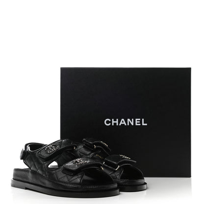 Chanel Grained Calfskin Velcro Dad Sandals 35 Black 9 of 9