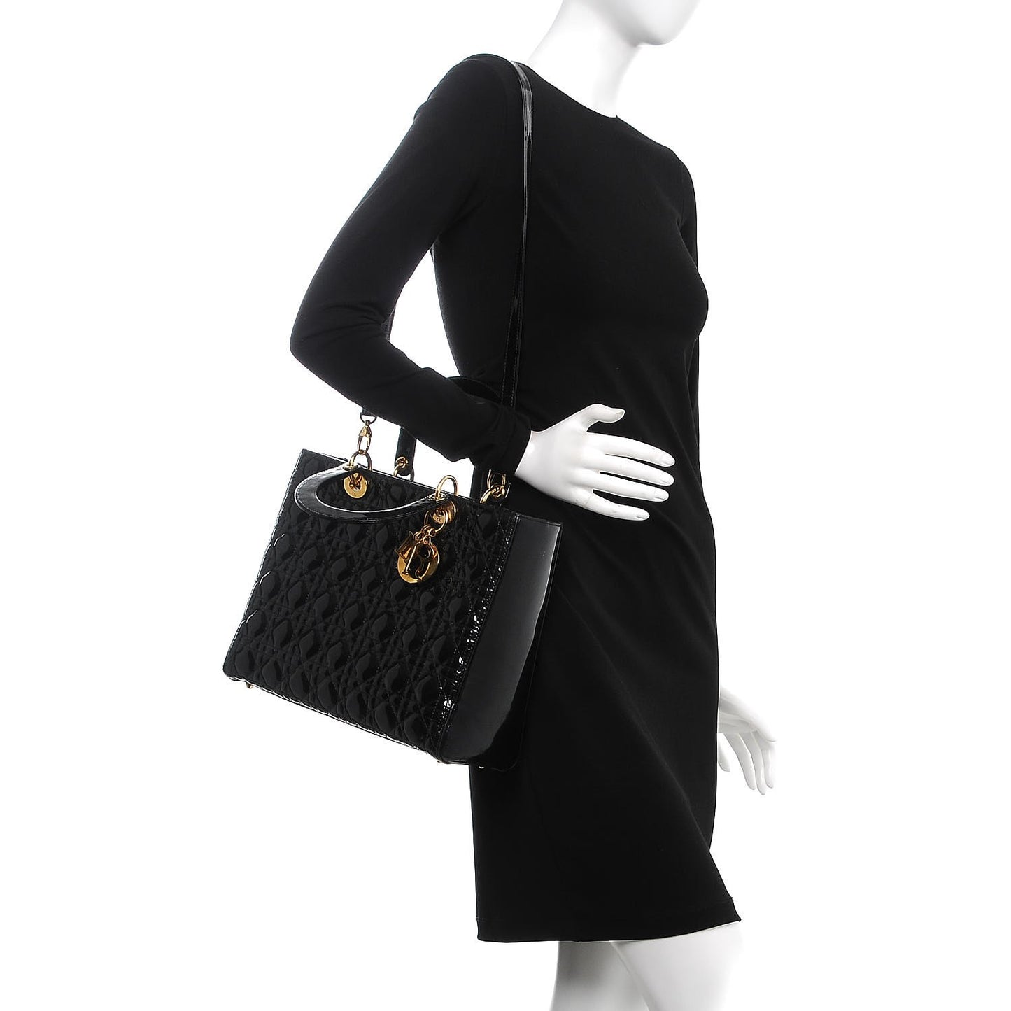 Patent Cannage Large Lady Dior Black