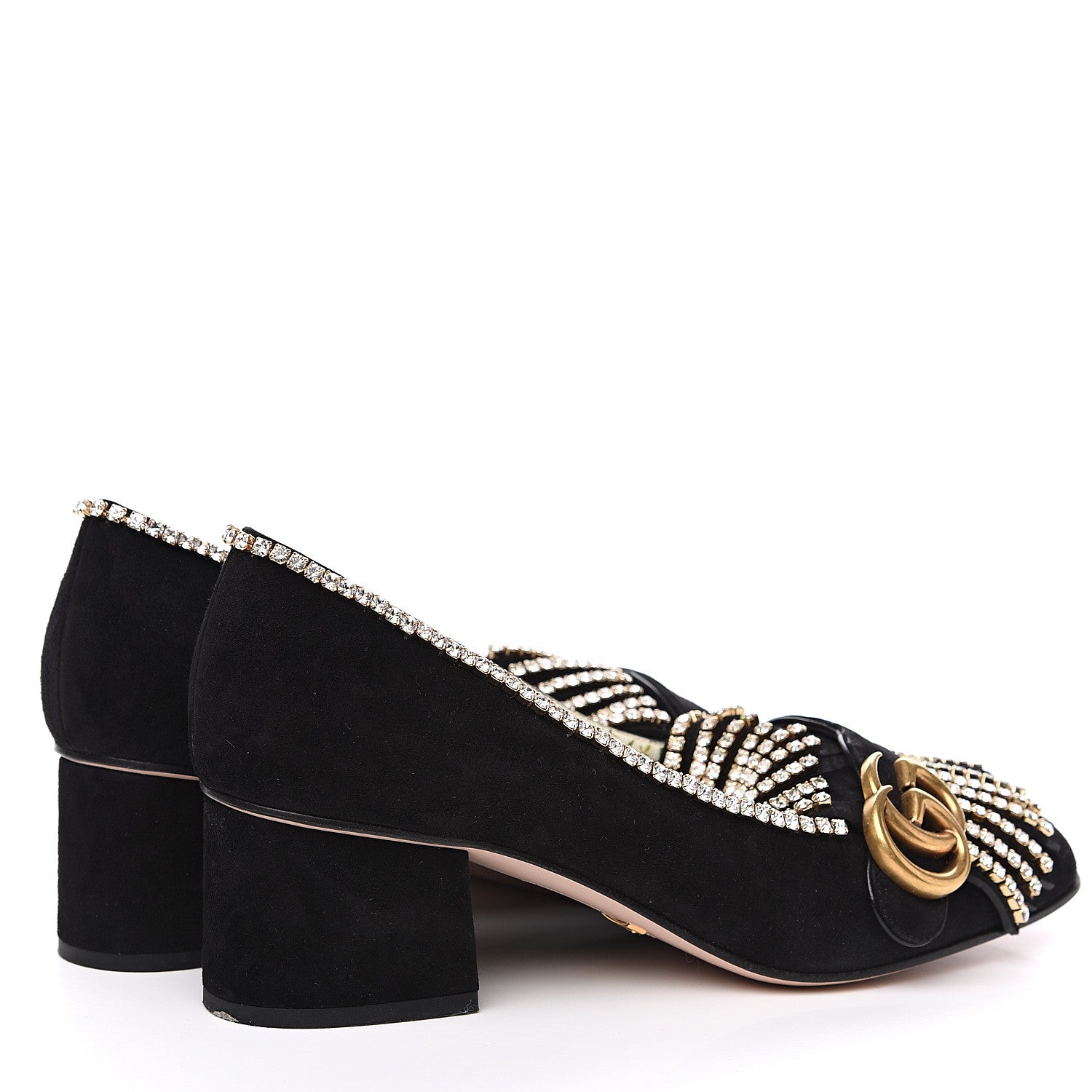 Gucci Kid Scamosciato Crystal GG Marmont Fringe 50mm Loafer Pumps 36.5 Black 4 of 10