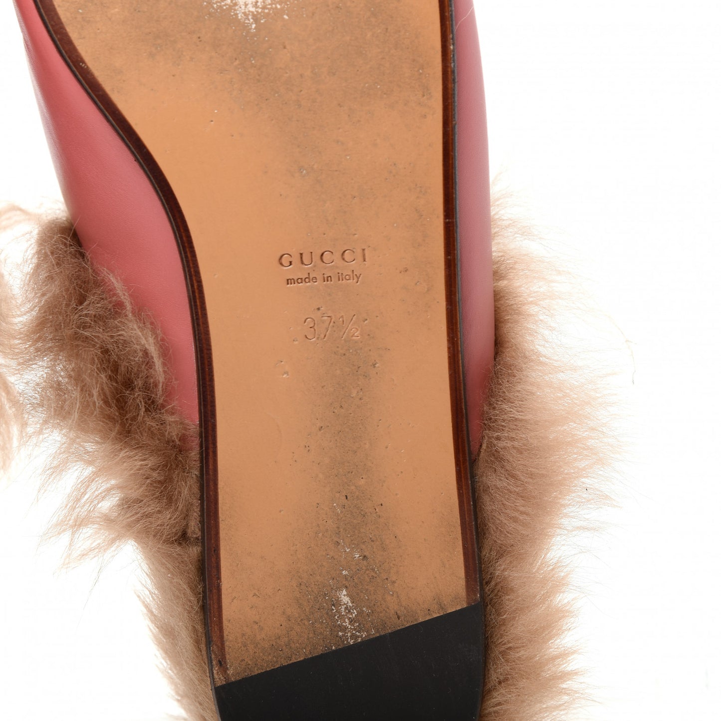 Calfskin Fur Womens Princetown Slippers 37.5 Lipstick Rose Natural