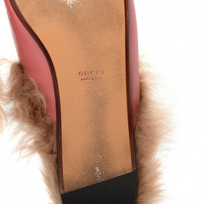 Gucci Calfskin Fur Womens Princetown Slippers 37.5 Lipstick Rose Natural 9 of 10