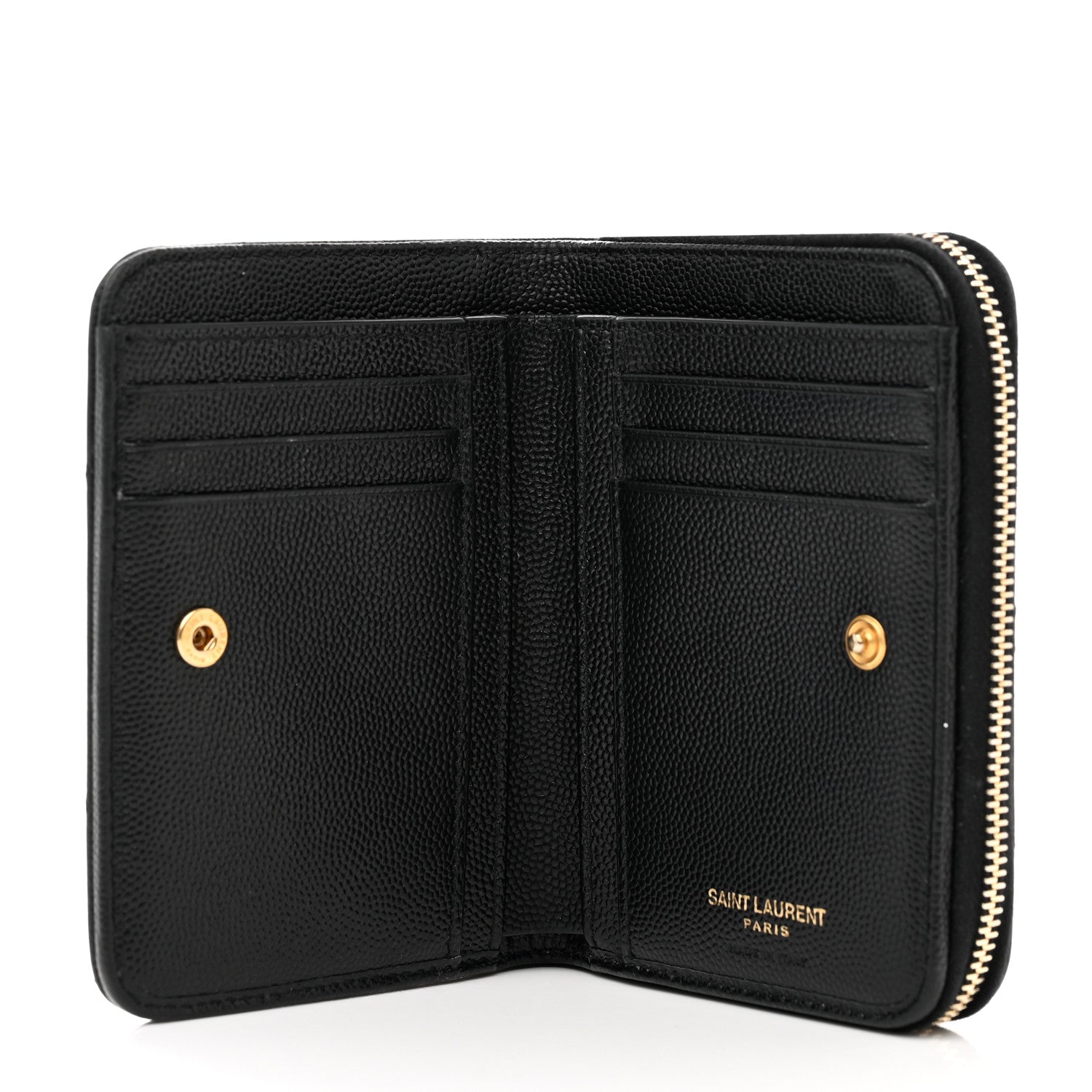 Saint Laurent Grain De Poudre Matelasse Chevron Monogram Compact Zip Around Wallet Black 5 of 7