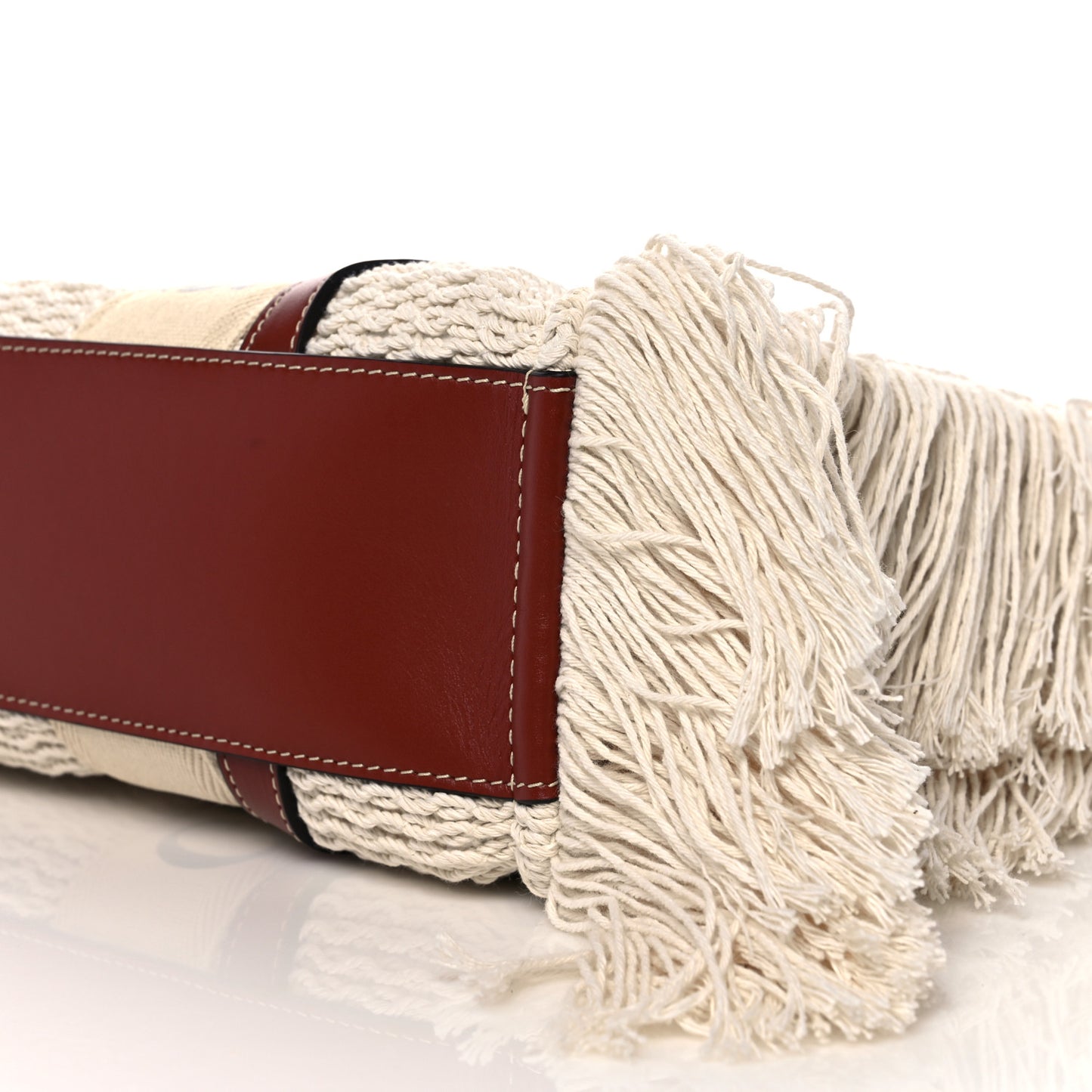 Cotton Calfskin Medium Woody Ribbon Fringe Tote Sepia Brown