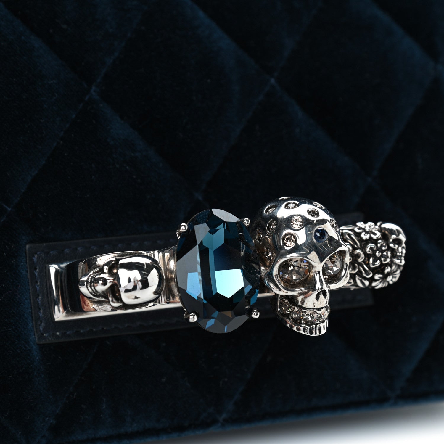 Alexander McQueen Velvet Quilted Knuckle Duster Shoulder Bag Oltremare Night Blue 8 of 8