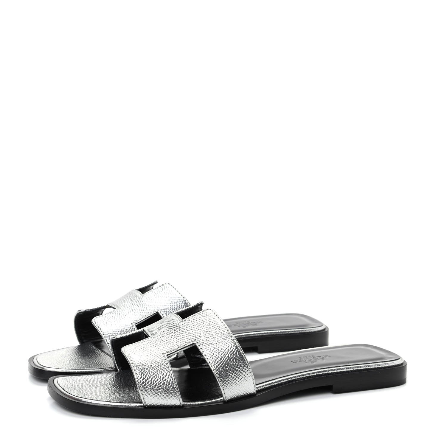 Hermes Metallic Epsom Oran Sandals 37 Gris Argente 3 of 10