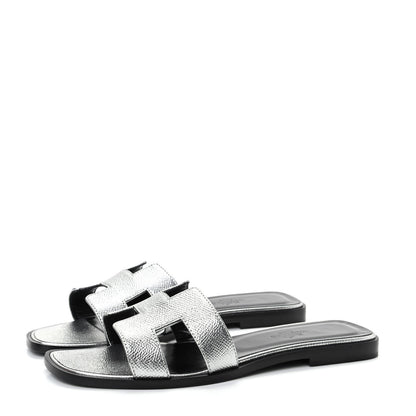 Hermes Metallic Epsom Oran Sandals 37 Gris Argente 3 of 10