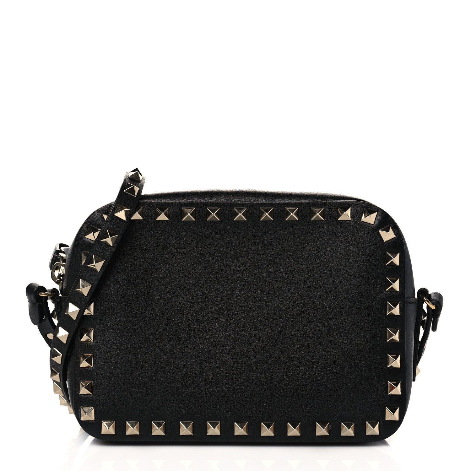 Valentino Garavani Pebbled Calfskin Rockstud Camera Crossbody Bag Black 1 of 9