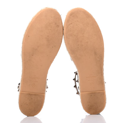 Valentino Garavani Metallic Grained Calfskin Rockstud Ankle Wrap Espadrille 20mm Flats 37 Skin Natural 5 of 10