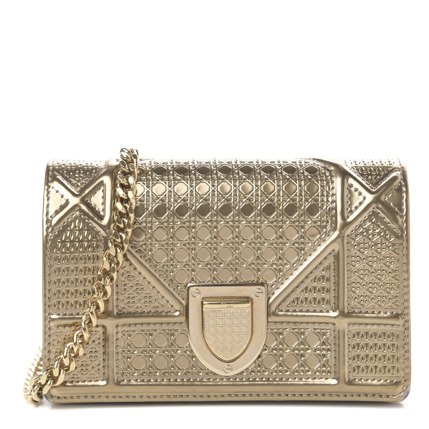 Christian Dior Metallic Patent Micro-Cannage Mini Diorama Flap Bag Gold 1 of 11