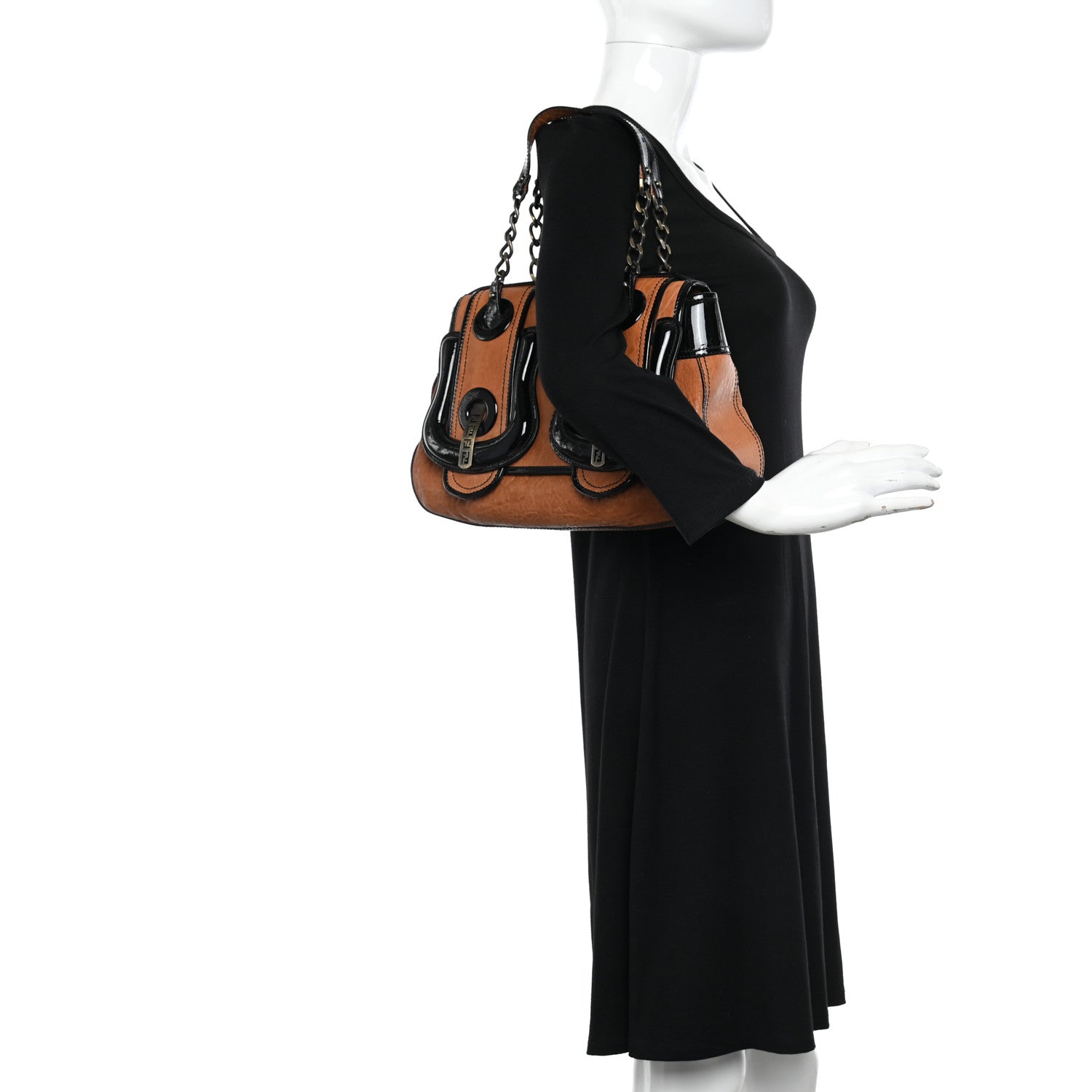 Fendi Nappa Patent B Bag Osso Black 2 of 13