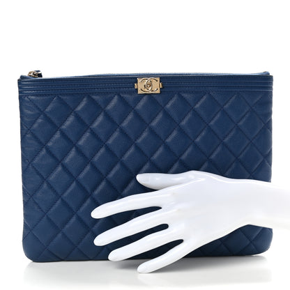 Chanel Caviar Quilted Medium Boy Cosmetic Case Blue 2 of 8