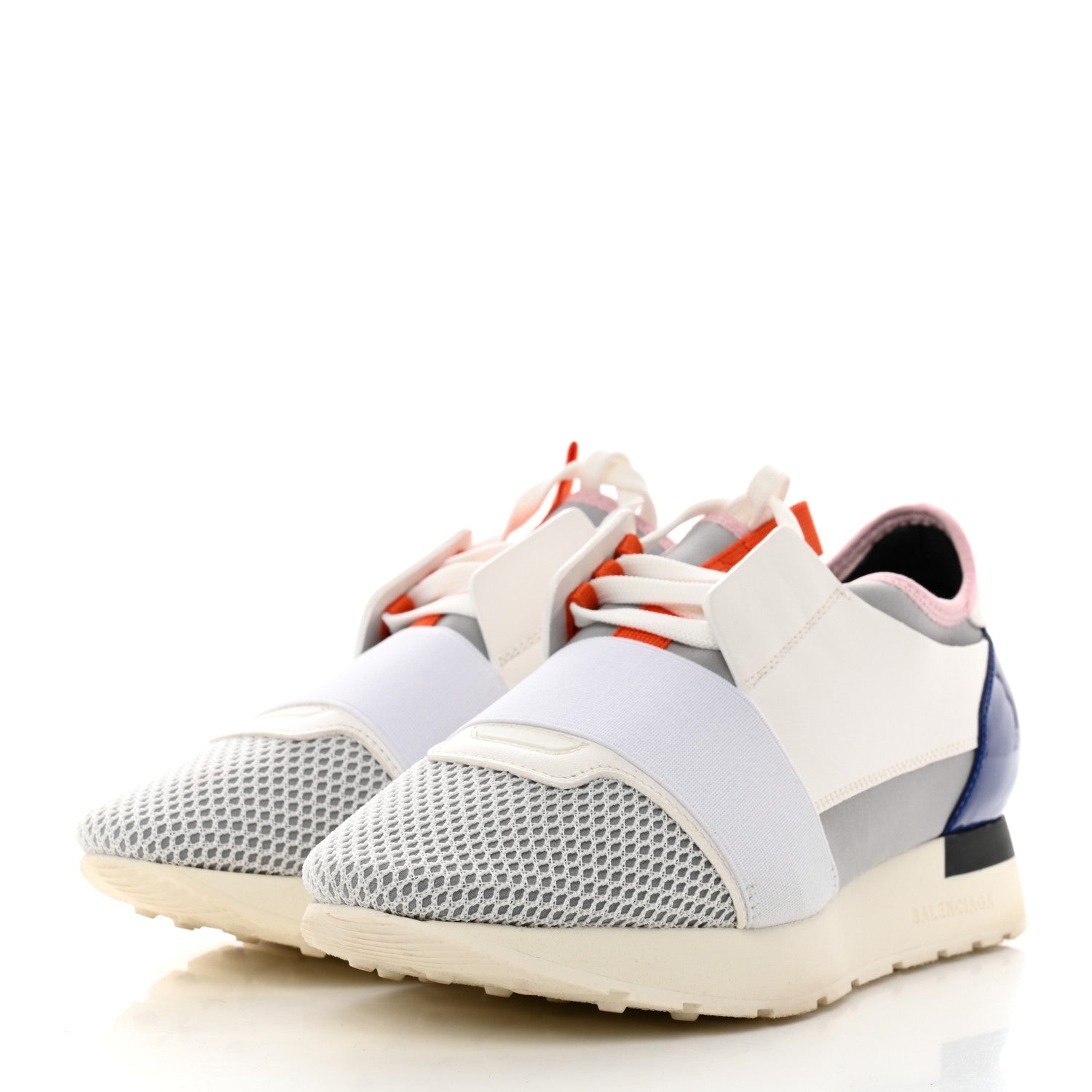 Balenciaga Mesh Calfskin Neoprene Patent Womens Race Runner Sneakers 37 White Multicolor 3 of 7