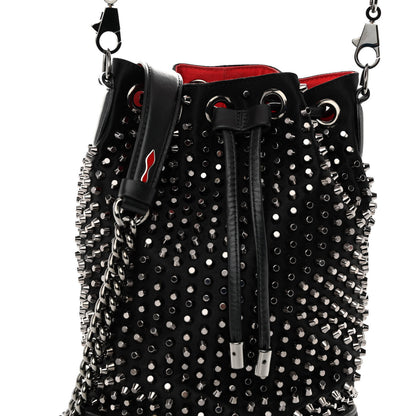 Christian Louboutin Silk Satin Calfskin Marie Jane Loubirun Studded Bucket Black 6 of 8