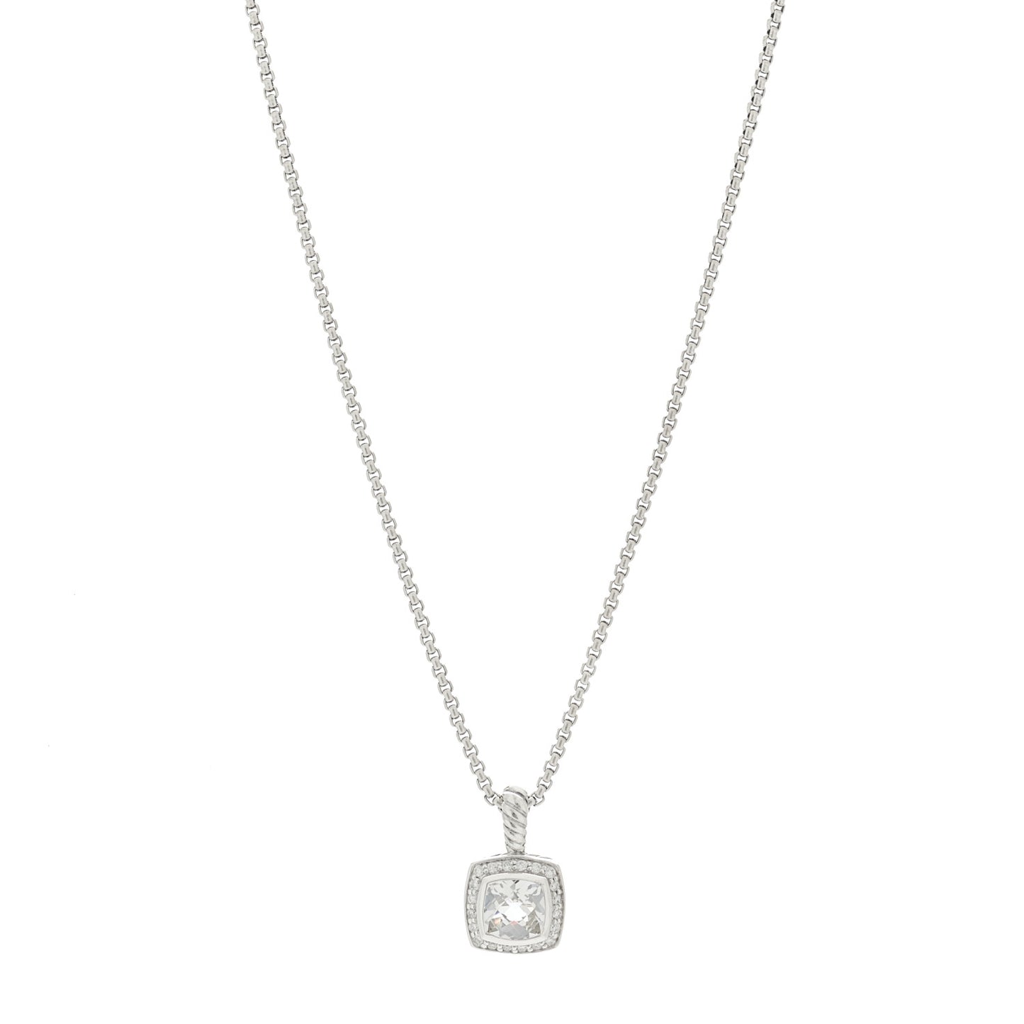 Sterling Silver Diamond White Topaz 7mm Petite Albion Pendant Necklace