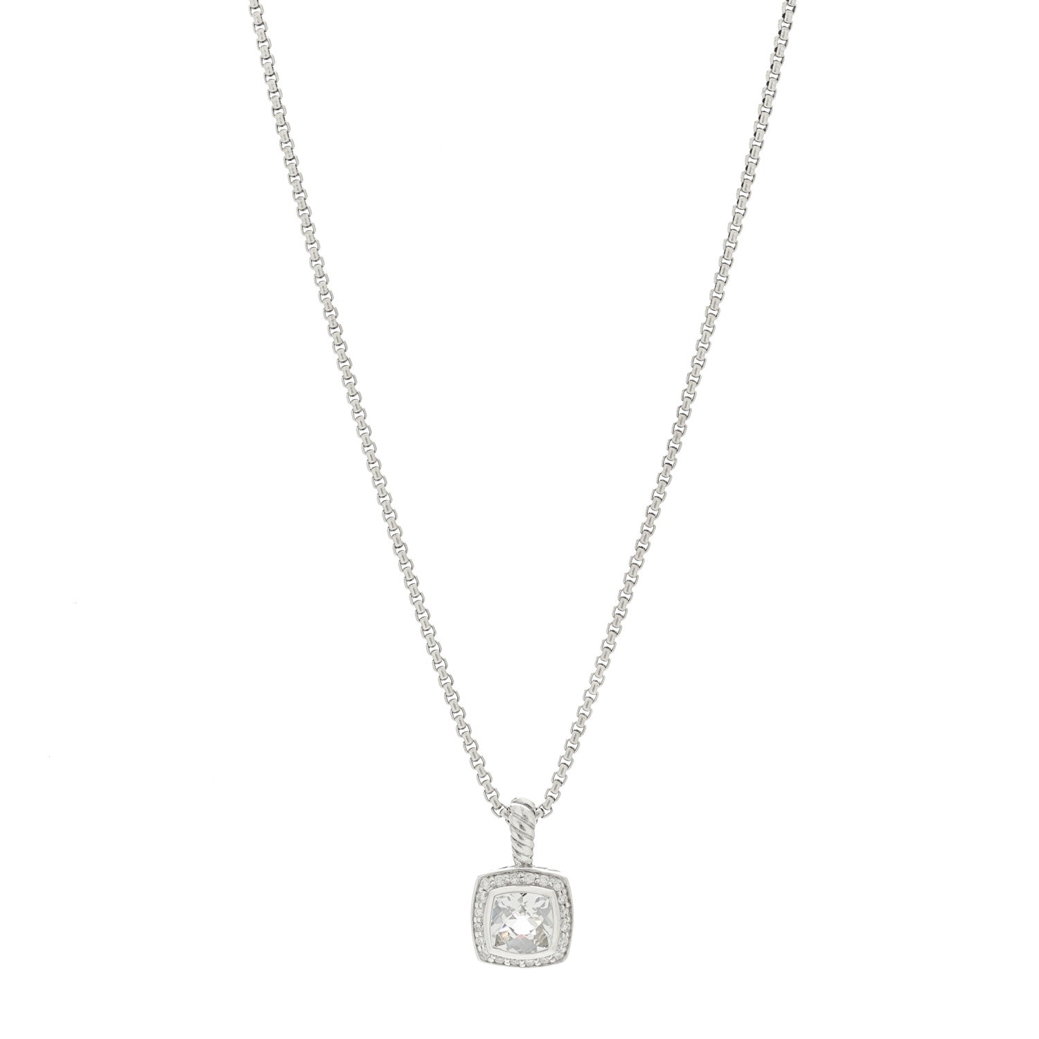 David Yurman Sterling Silver Diamond White Topaz 7mm Petite Albion Pendant Necklace 1 of 5