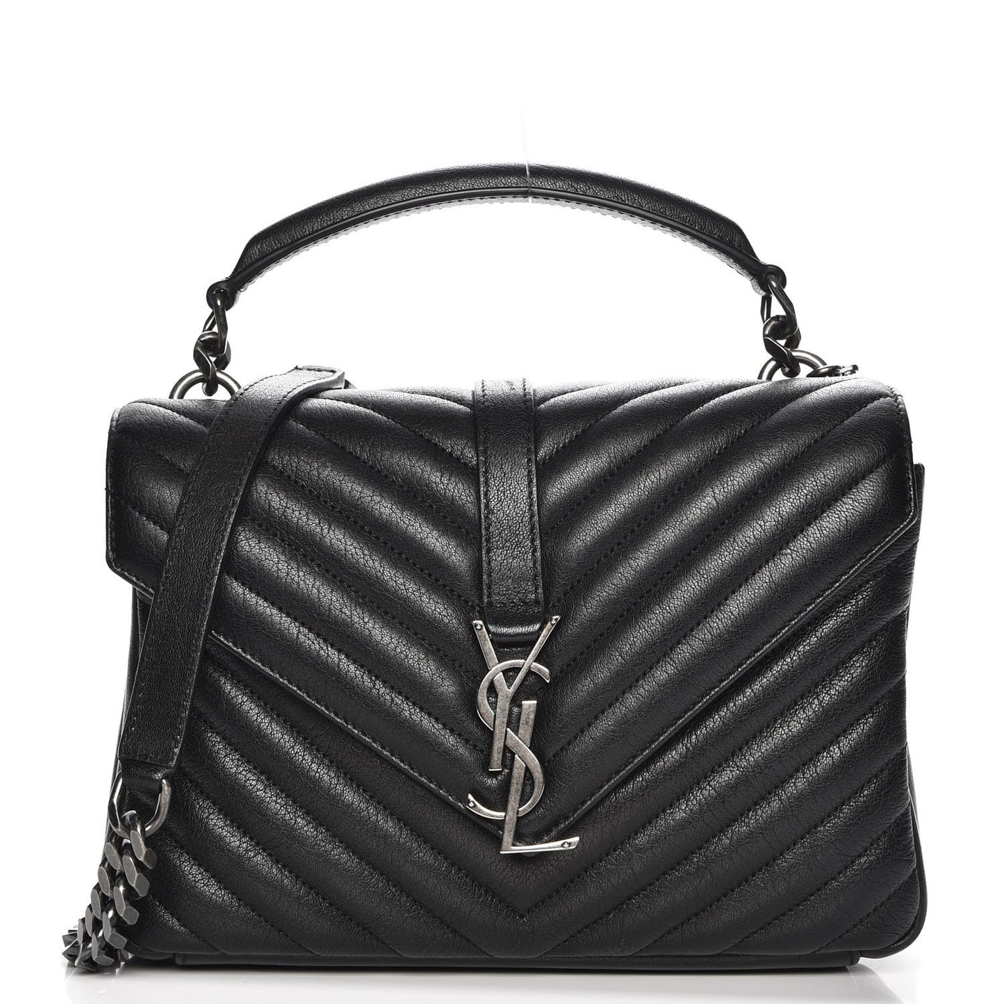 Sheepskin Matelasse Chevron Monogram Medium College Bag Black