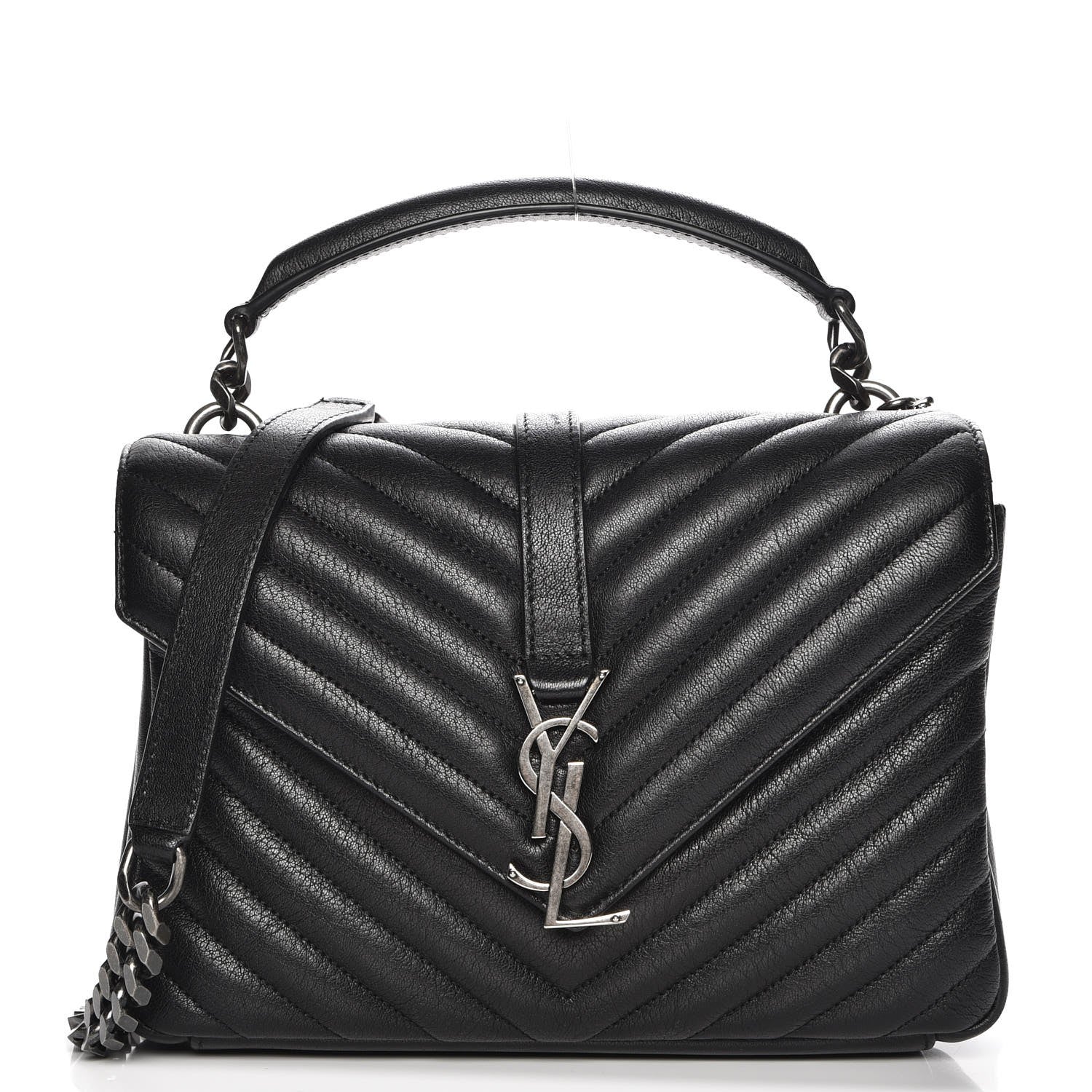 Saint Laurent Sheepskin Matelasse Chevron Monogram Medium College Bag Black 1 of 7