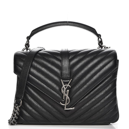 Saint Laurent Sheepskin Matelasse Chevron Monogram Medium College Bag Black 1 of 7