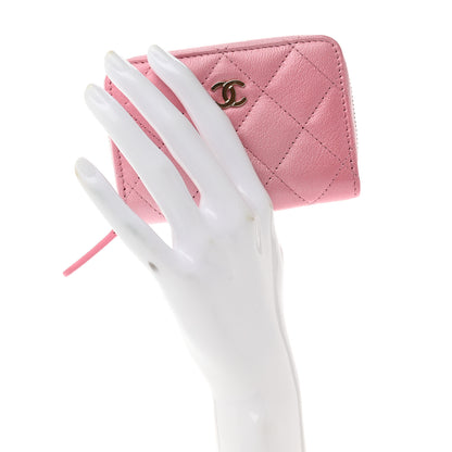 Chanel Metallic Goatskin Quilted Zip Around Coin Purse Wallet Rose Clair 2 of 7