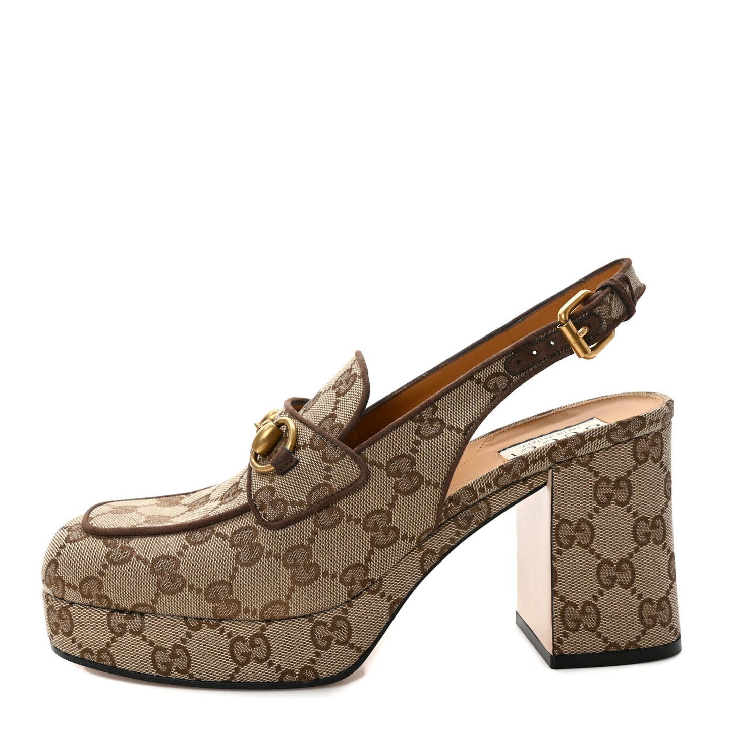Monogram Kid Scamosciato Horsebit Platform 25/85mm Slingback Mules 40 Beige Ebony New Acero