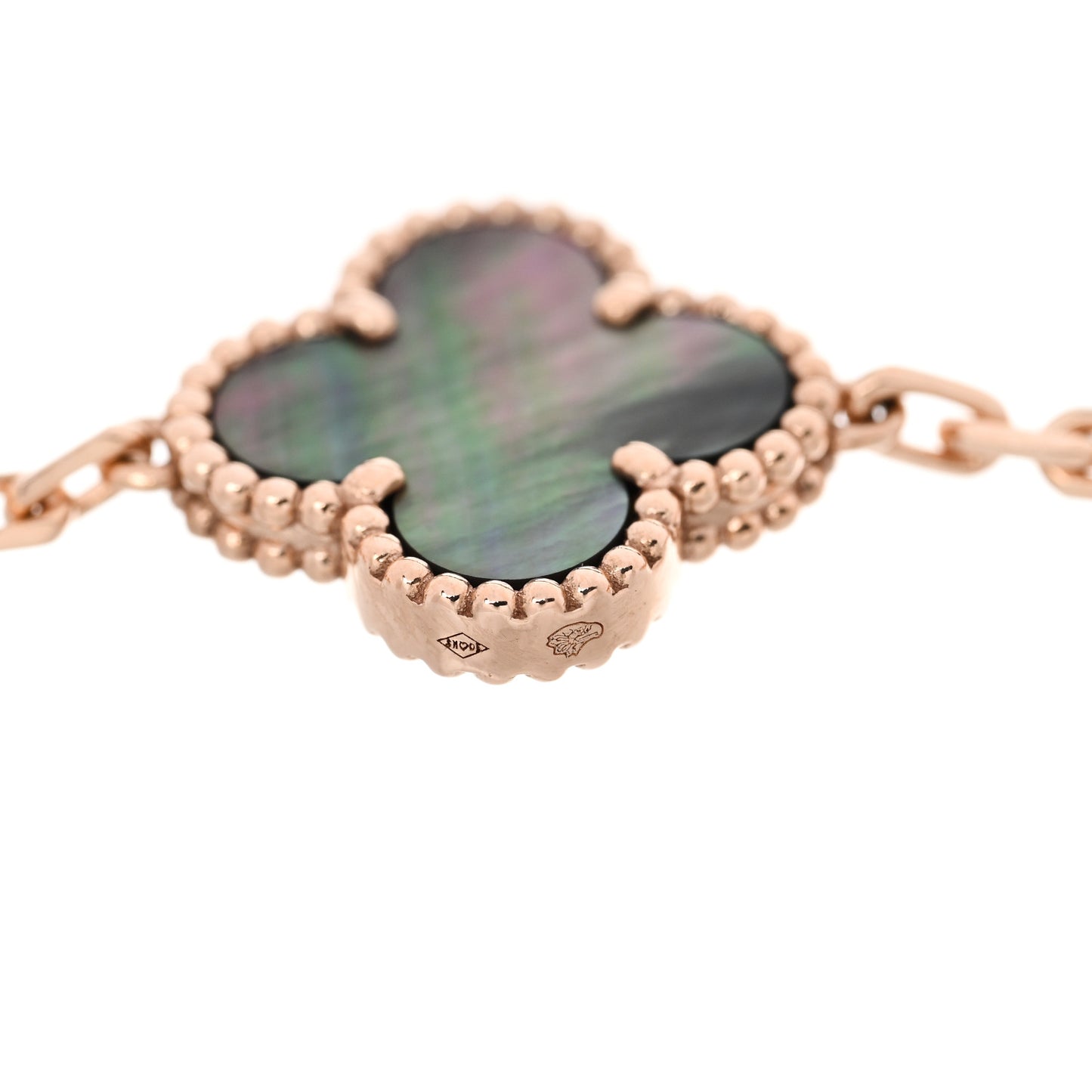 18K Rose Gold Diamond Gray Mother of Pearl 5 Motifs Vintage Alhambra Bracelet