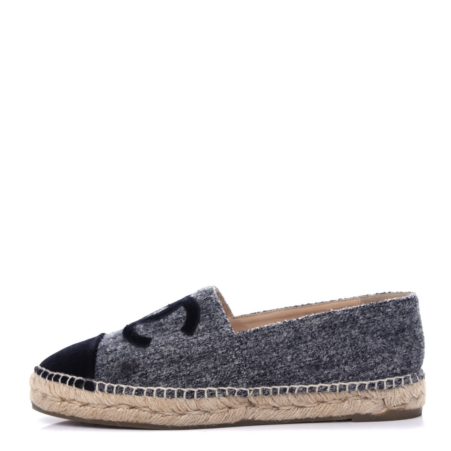 Chanel Tweed Velvet CC Espadrilles 41 Grey Black 1 of 12