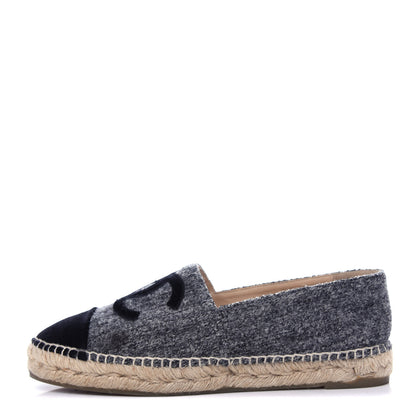 Chanel Tweed Velvet CC Espadrilles 41 Grey Black 1 of 12