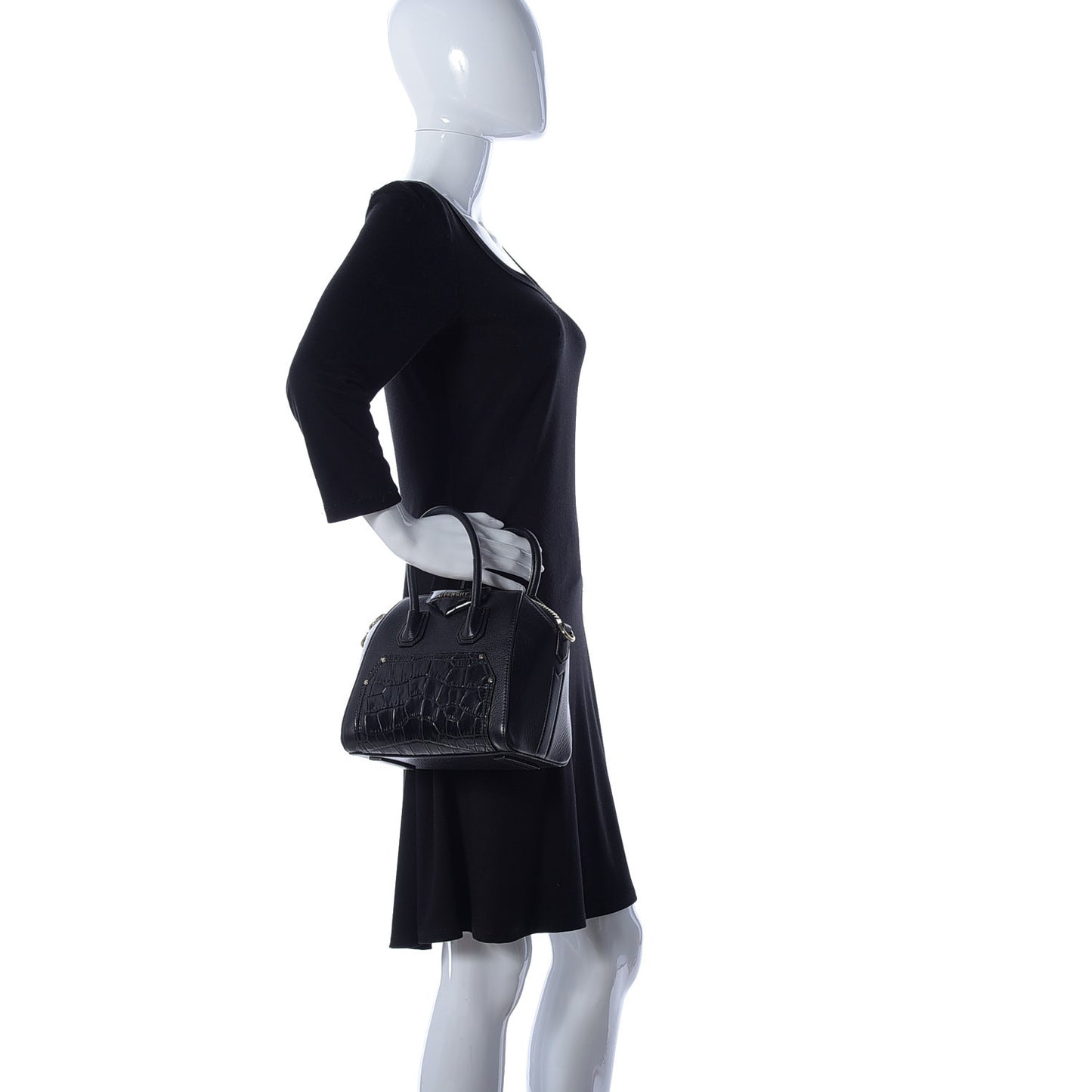 Calfskin Crocodile Embossed Mini Antigona Black
