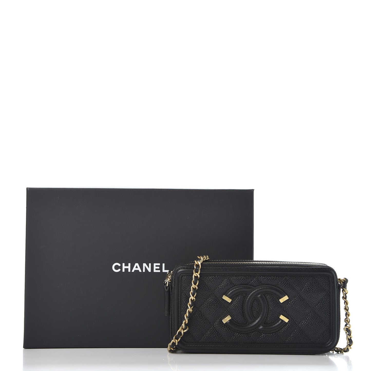 Caviar Quilted CC Filigree Clutch With Chain Black