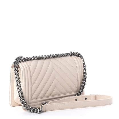 Chanel Caviar Chevron Quilted Medium Boy Flap Nude 3 of 10