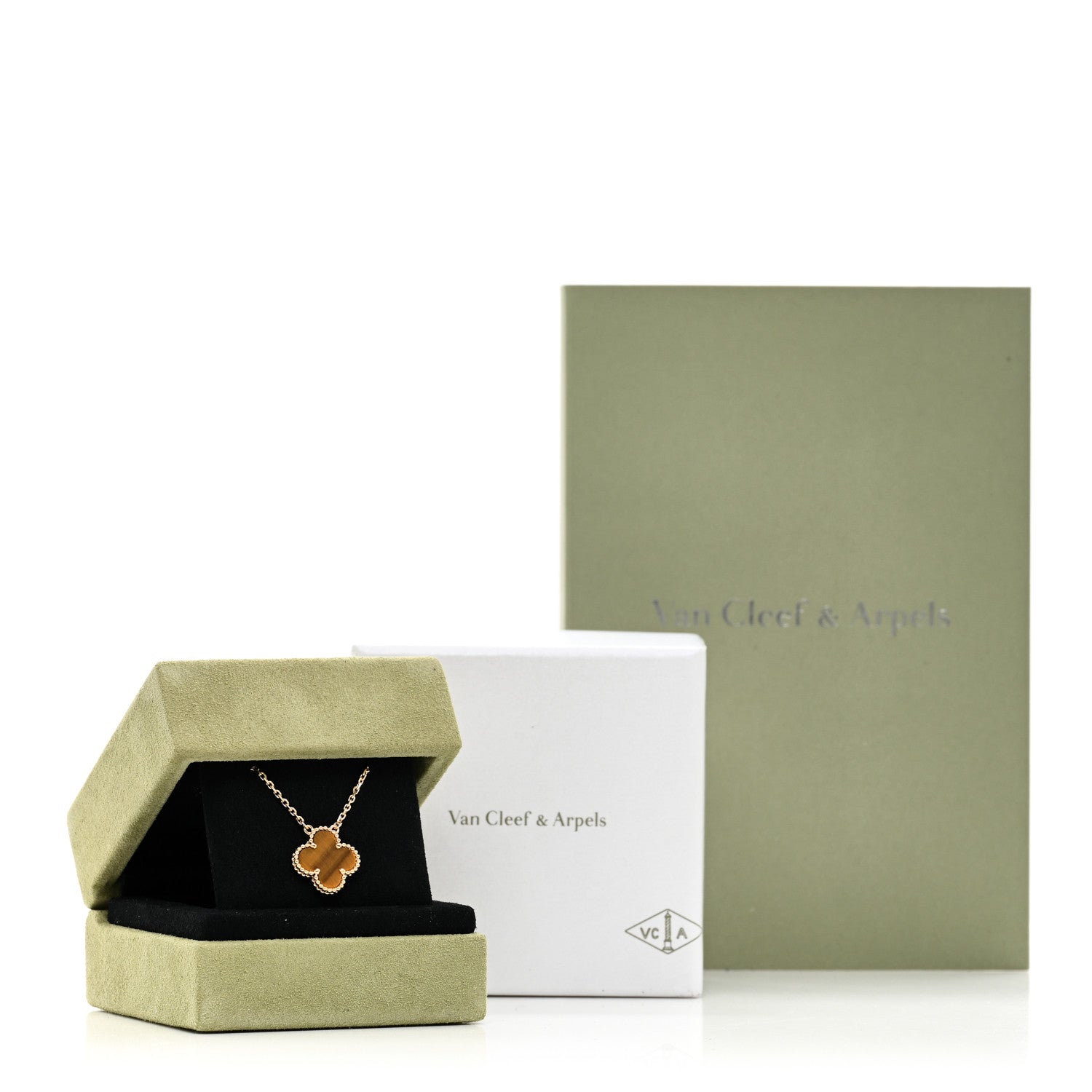 Van Cleef & Arpels 18K Yellow Gold Tiger Eye Vintage Alhambra Pendant Necklace 5 of 5