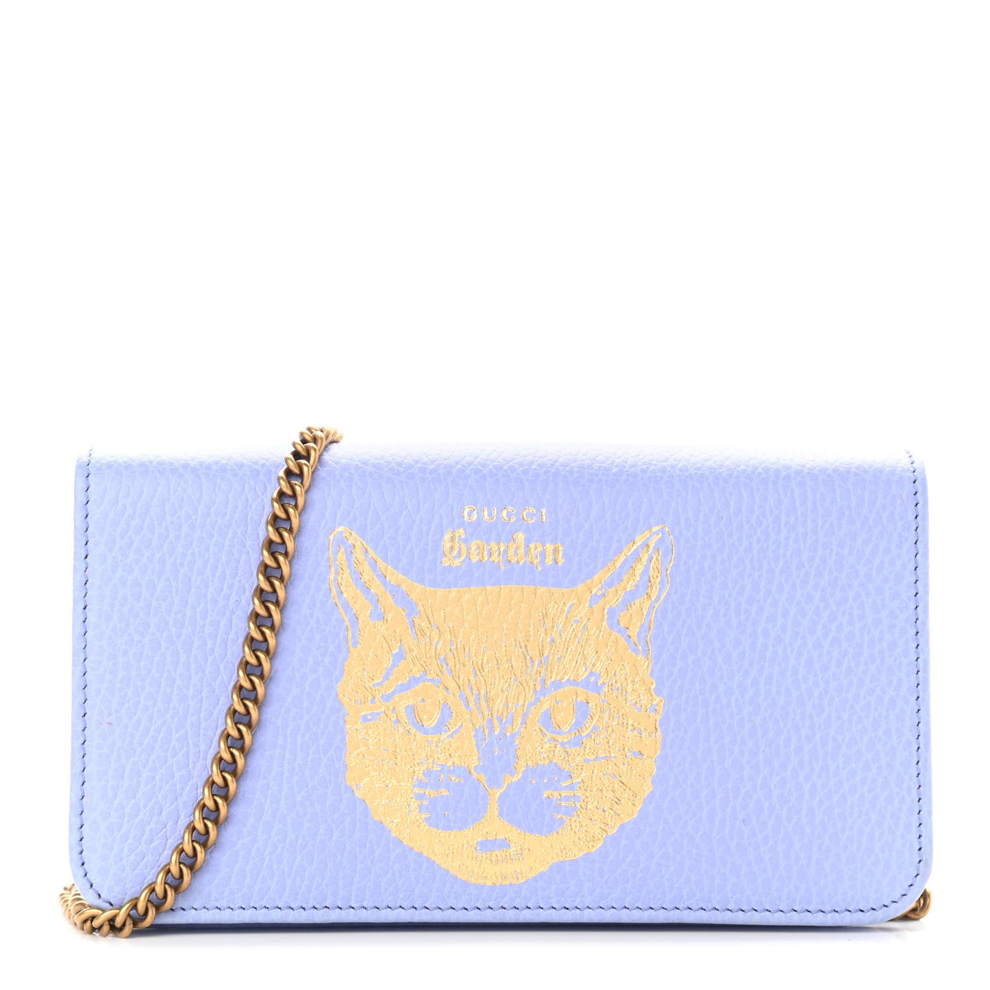 Dollar Calfskin Garden Mystic Cat Chain Wallet Periwinkle