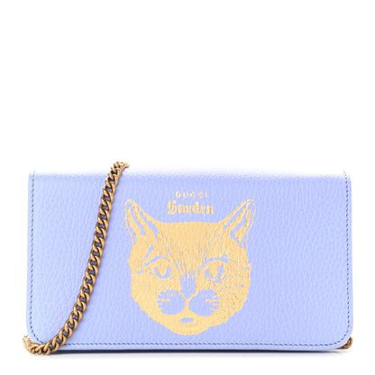 Gucci Dollar Calfskin Garden Mystic Cat Chain Wallet Periwinkle 1 of 9
