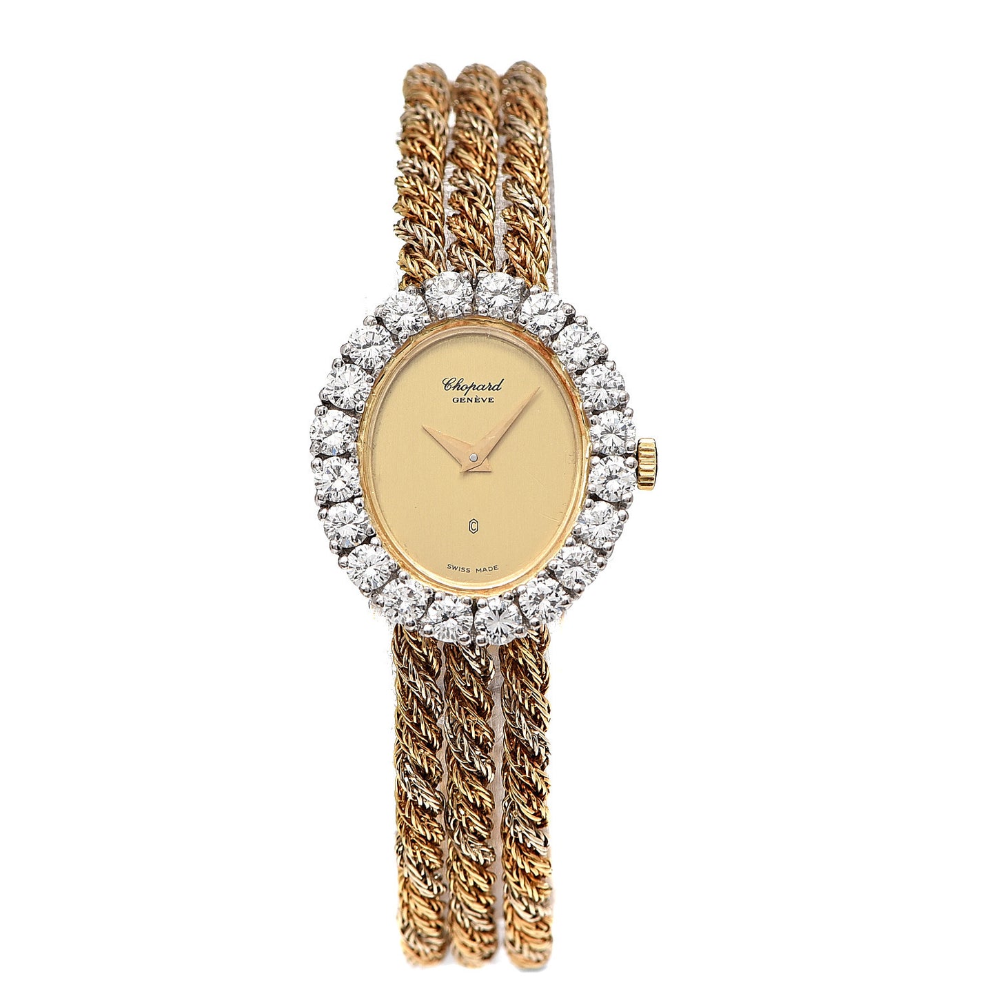 18K Yellow White Gold Diamond Bezel 21mm Oval Quartz Watch