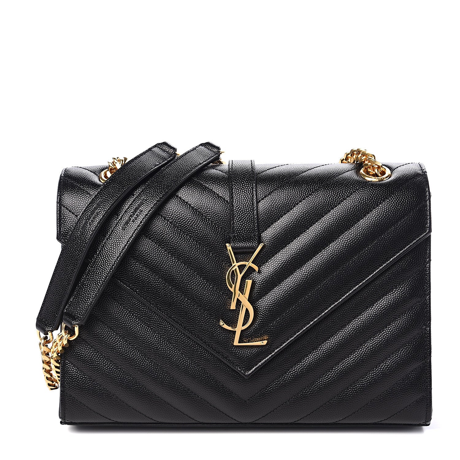 Saint Laurent Grain De Poudre Matelasse Chevron Medium Monogram Satchel Black 1 of 11
