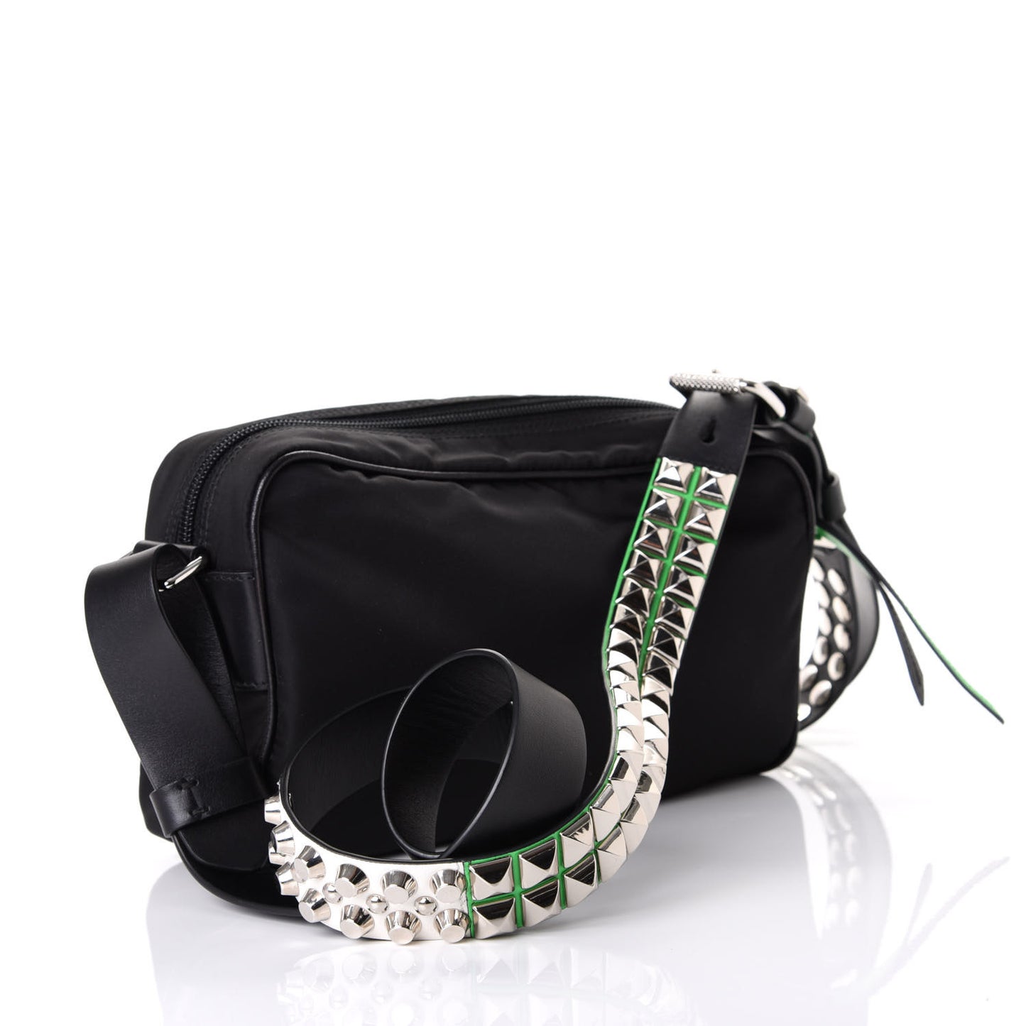 Tessuto Nylon Studded New Vela Shoulder Bag Black Verde
