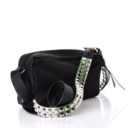 Prada Tessuto Nylon Studded New Vela Shoulder Bag Black Verde 3 of 10