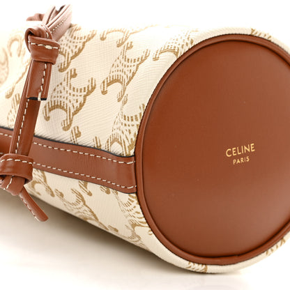 Celine Triomphe Canvas Calfskin Micro Drawstring Bucket Bag White Tan 9 of 11