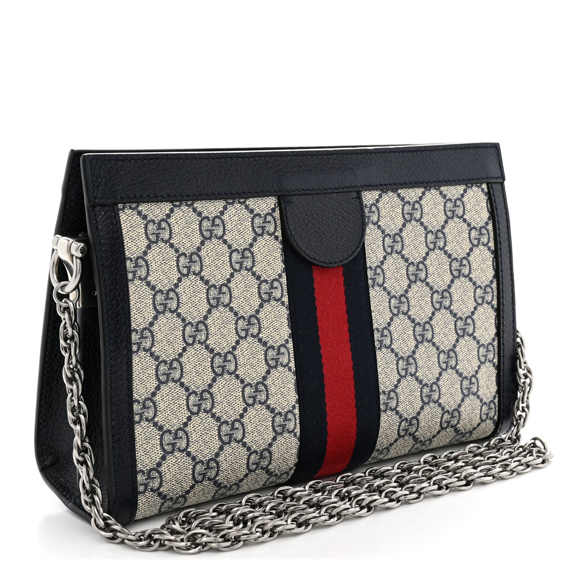 Gucci GG Supreme Monogram Textured Dollar Calfskin Web Small Ophidia Chain Shoulder Bag Beige Blue 3 of 10