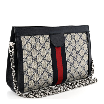 Gucci GG Supreme Monogram Textured Dollar Calfskin Web Small Ophidia Chain Shoulder Bag Beige Blue 3 of 10
