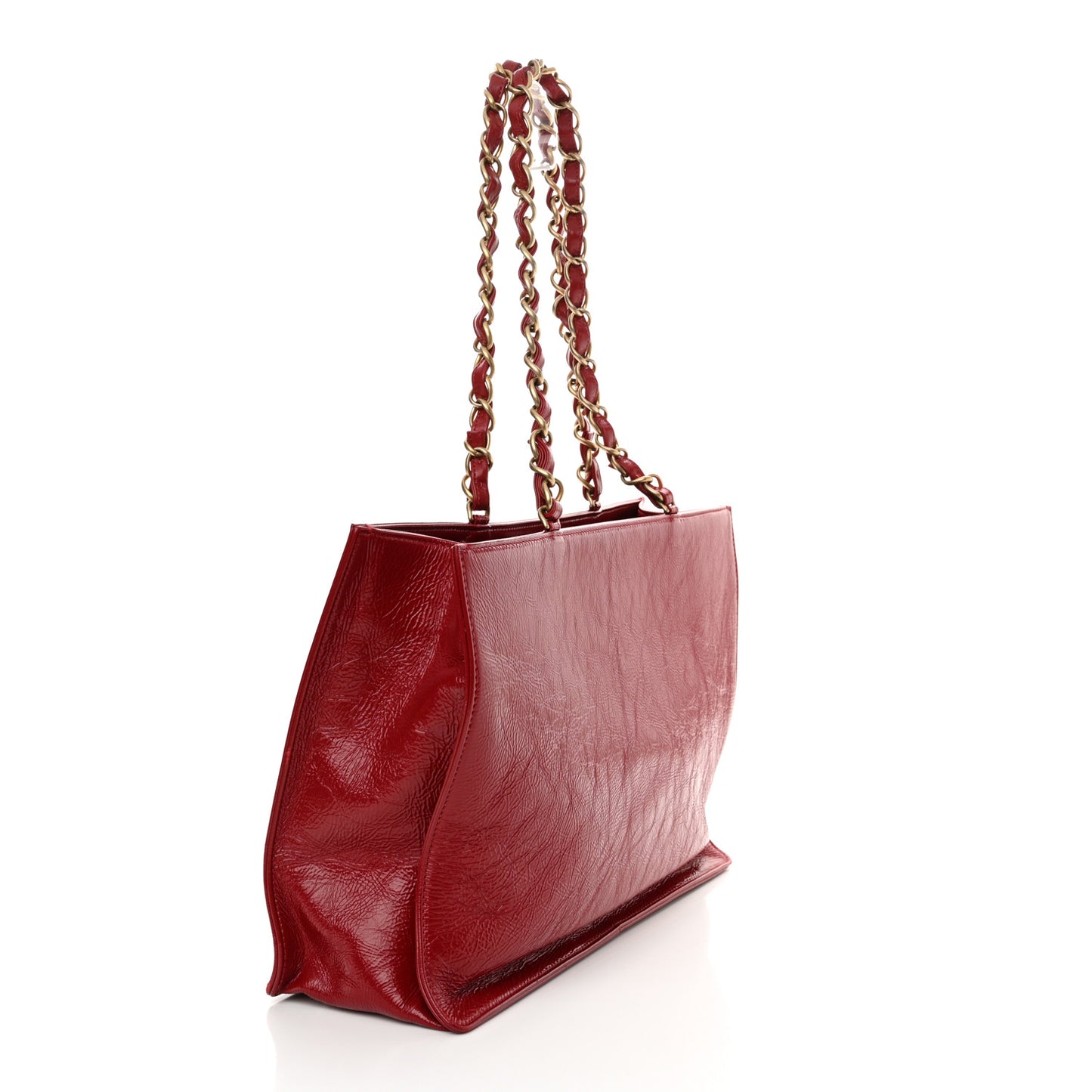 Shiny Aged Calfskin Shopping Bag Red