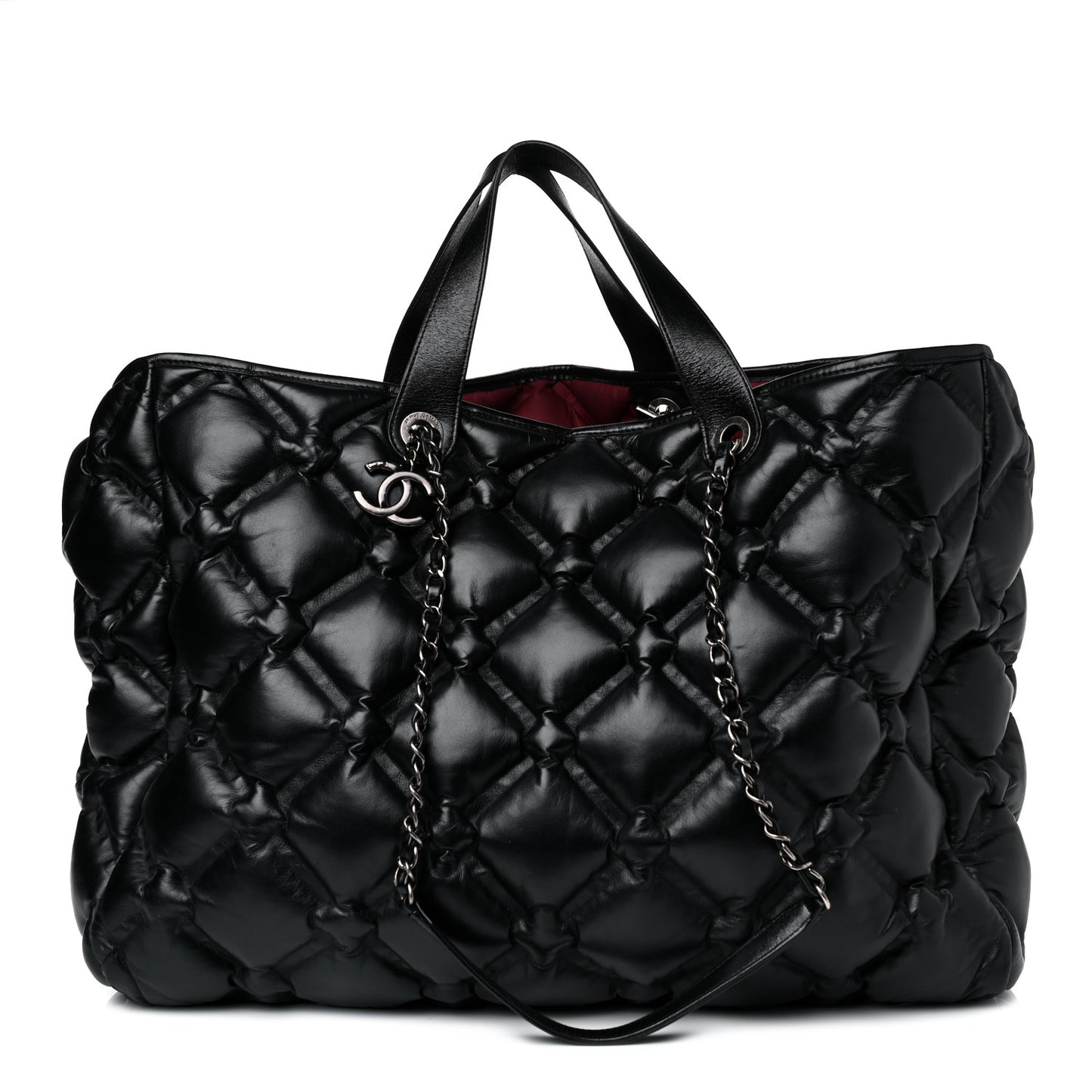 Calfskin Quilted Large Chesterfield Tote Black