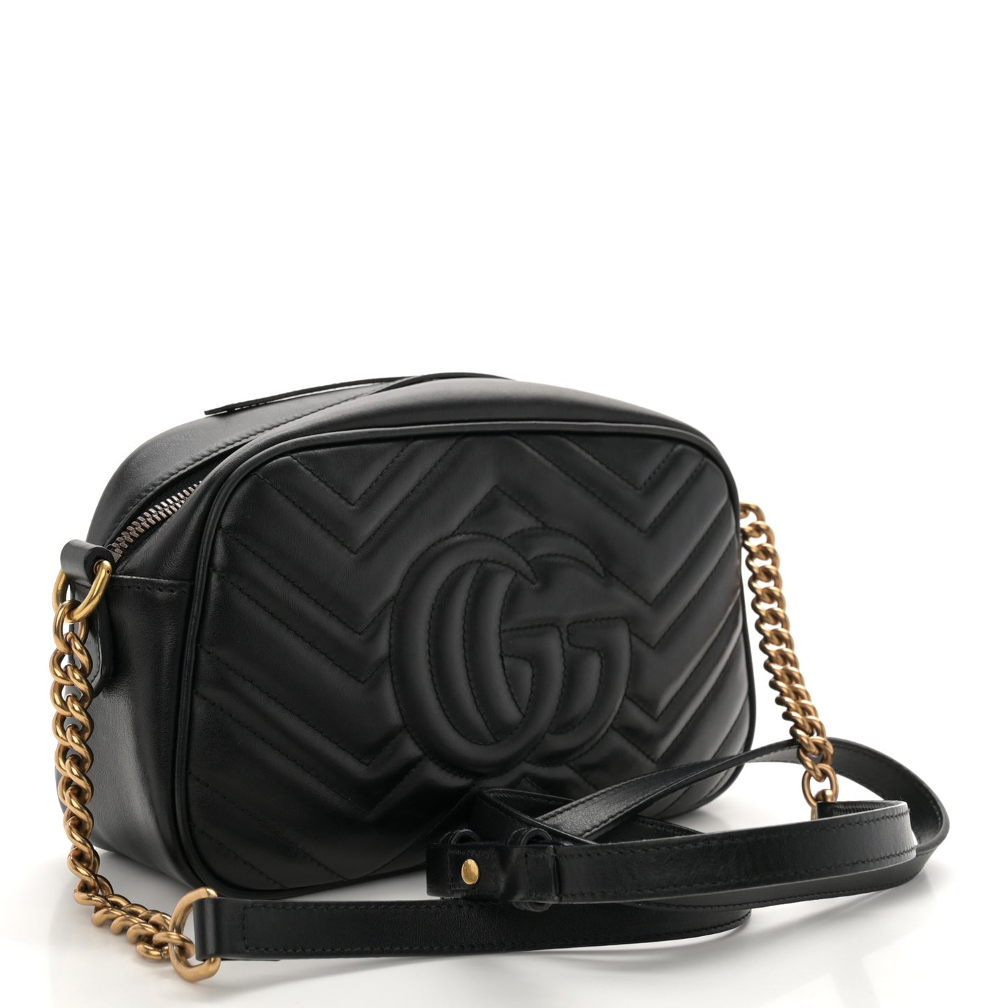 Calfskin Matelasse Small GG Marmont Chain Shoulder Bag Black