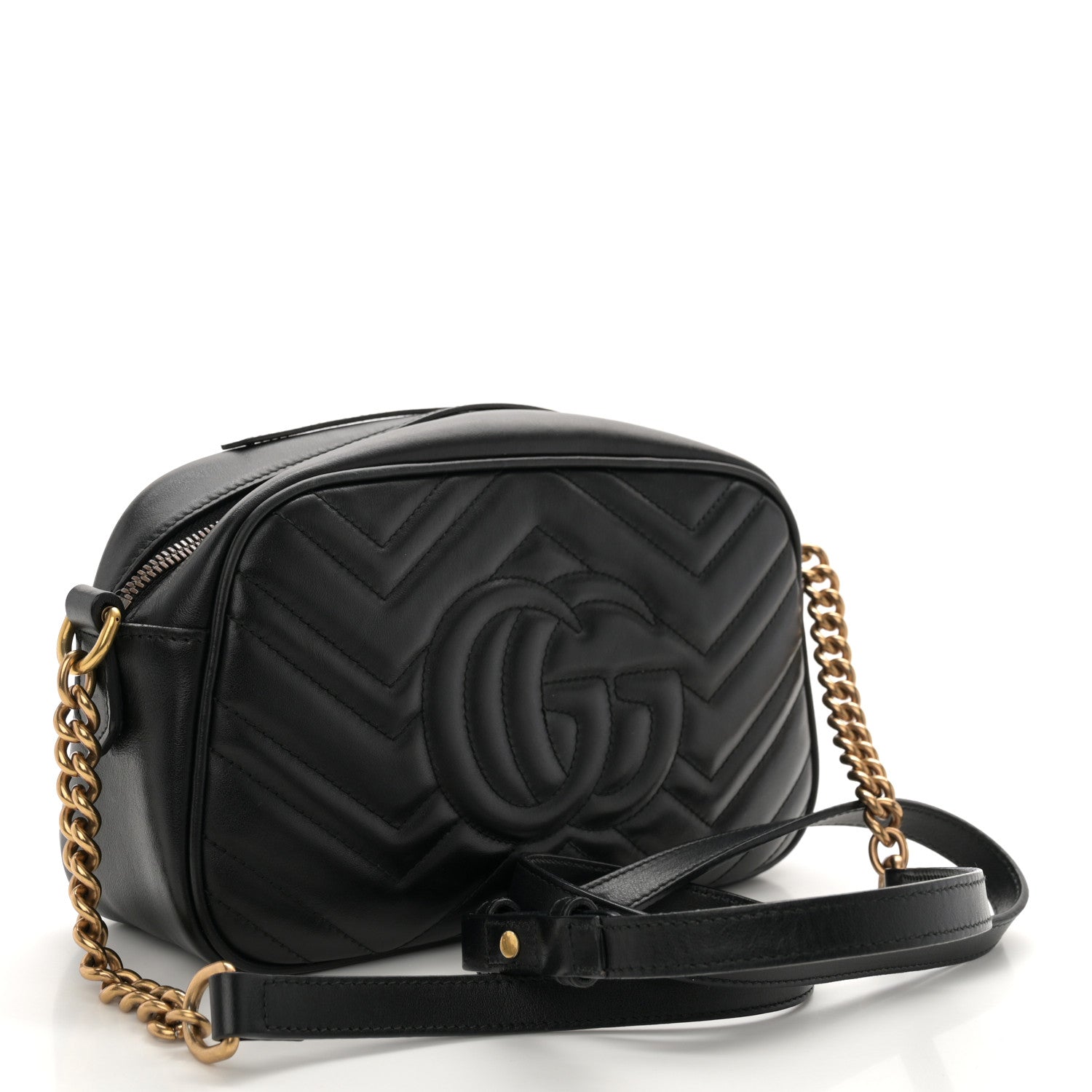 Gucci Calfskin Matelasse Small GG Marmont Chain Shoulder Bag Black 2 of 10
